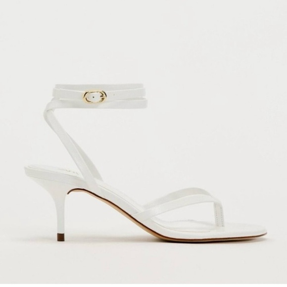 Zara White Ankle Wrap Heeled Sandals. NWT. Size U.S. 8.5/EU 39 - Picture 4 of 9